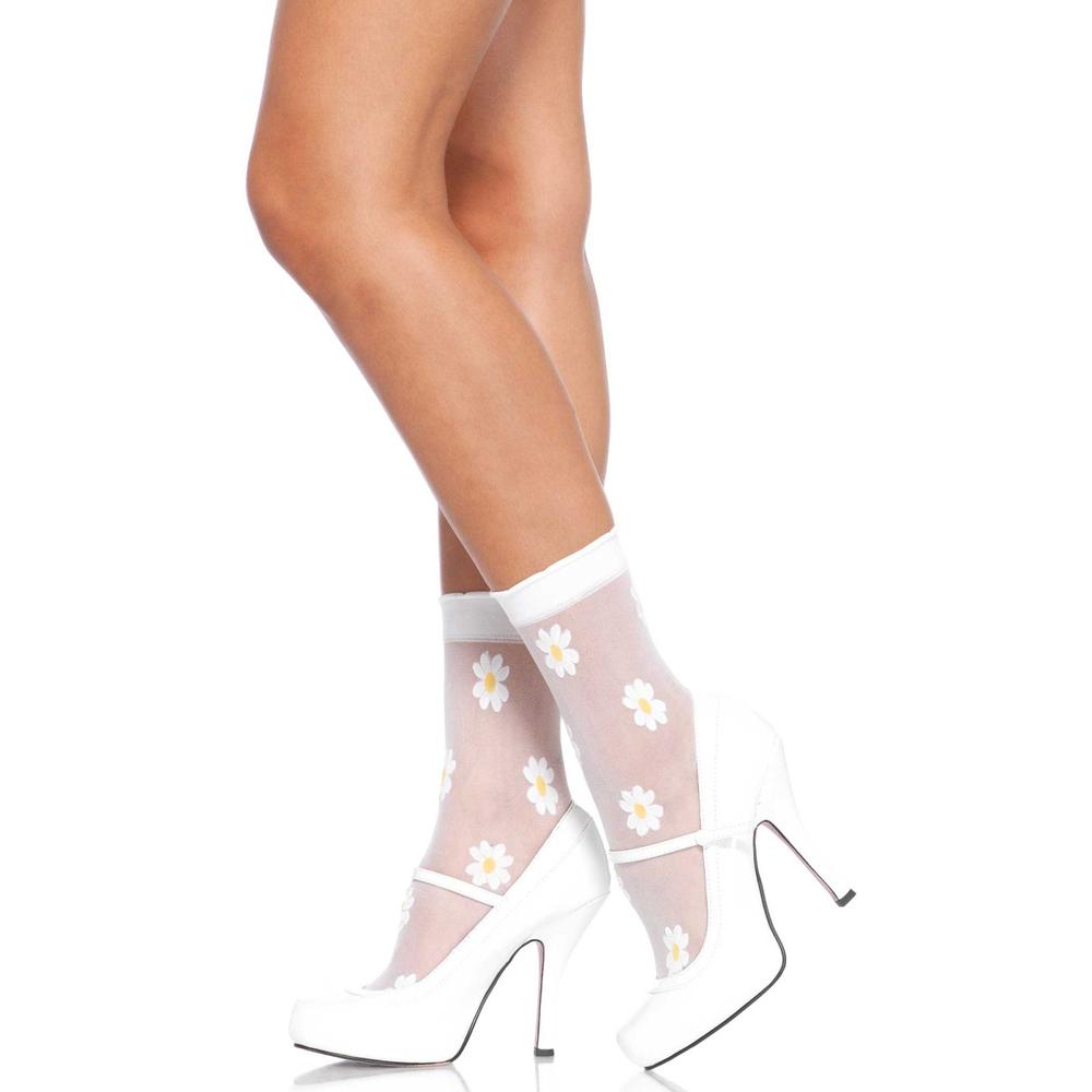 Leg Avenue - Sheer Woven Daisy Chaussettes - Blanc